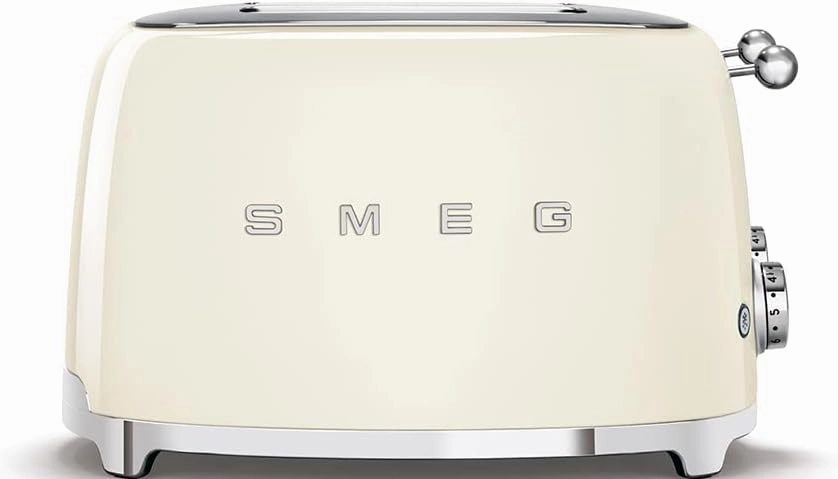 Smeg 50's Style Retro Aesthetic 4 Slice Toaster 6 Presets Extra Wide Slots Cream TSF03CRUS