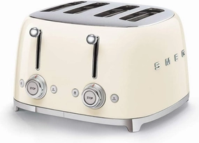 Smeg 50's Style Retro Aesthetic 4 Slice Toaster 6 Presets Extra Wide Slots Cream TSF03CRUS