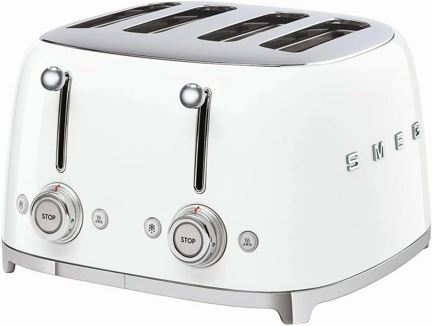 Smeg 50's Style Retro Aesthetic 4 Slice Toaster 6 Presets Extra Wide Slots White TSF03WHUS