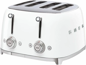 Smeg 50's Style Retro Aesthetic 4 Slice Toaster 6 Presets Extra Wide Slots White TSF03WHUS