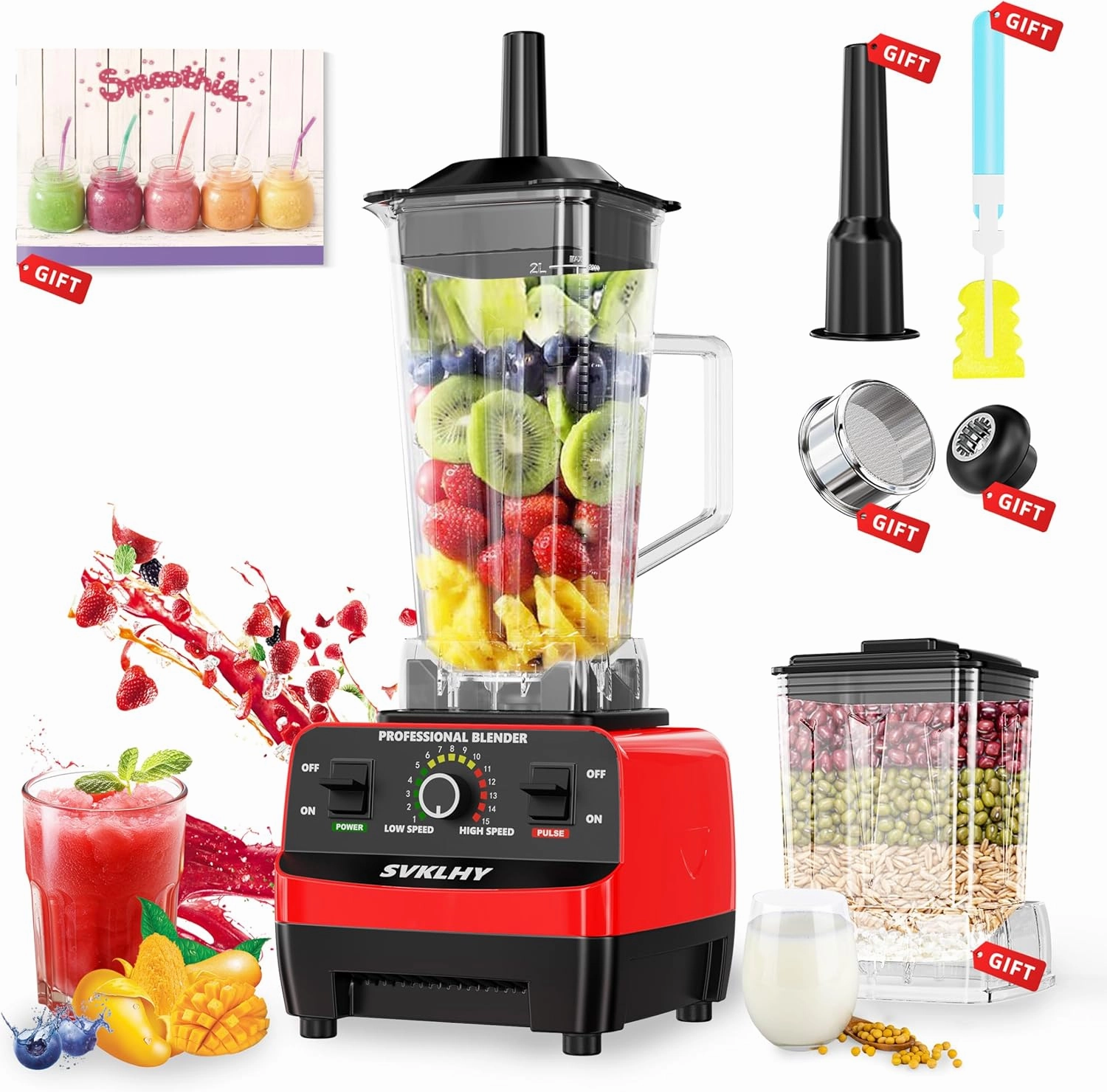 Smoothie Blender: [1600W German Motor][8-Tip Upgraded Blades][15 Speed Control] Professional Blenders for Kitchen Smoothies Juice, Smoothie Maker with 2 BPA-Free Cups Blender Receipe 1-Year Service