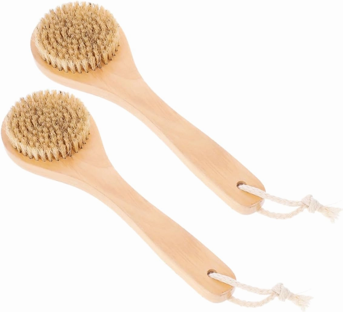 SOIMISS 2pcs Dry Brush for Body Exfoliation and Massage Gentle Boar Bristles Short Handle for Shower Scrubbing and Dry Brushing Sustainable Skin Care Tool
