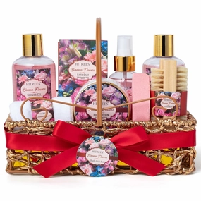 Spa Gift Basket for Women, ROSE & JASMINE Friendship Gifts Women, Tote Bag, Shower Gel, Hand & Body Cream, Hitrees Bath Gift Set for Her, Mom, Mothers Day