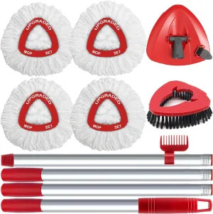 Spin Mop Replace Head for EasyWring 1 Tank,Upgraded Scrub Brush Replacement Head Compatible with Ocedar, 4 Microfiber Refills, 1 Handle, 1 Base and 1 Cleaning Brush Combo Set