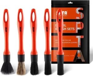 SPTA Car Detailing Brush Set, 5 Pack Soft Mixed Hair Auto Detail Brush Kit No Scratch for Automotive Elegant Surface Interior Exterior Dashboard Emblems Panels Engine Bay Wheels Air Vent Seat Leather