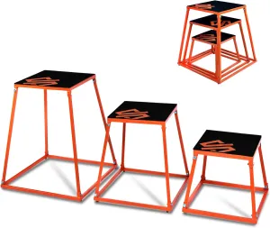 SQUATZ 3-Piece Plyometric Platform Box Set - Small, Medium, Large Sized Platform Boxes with Anti-Skid Rubber for Home Gym Training and Strength Exercises - Durable, Stable Steel Frames