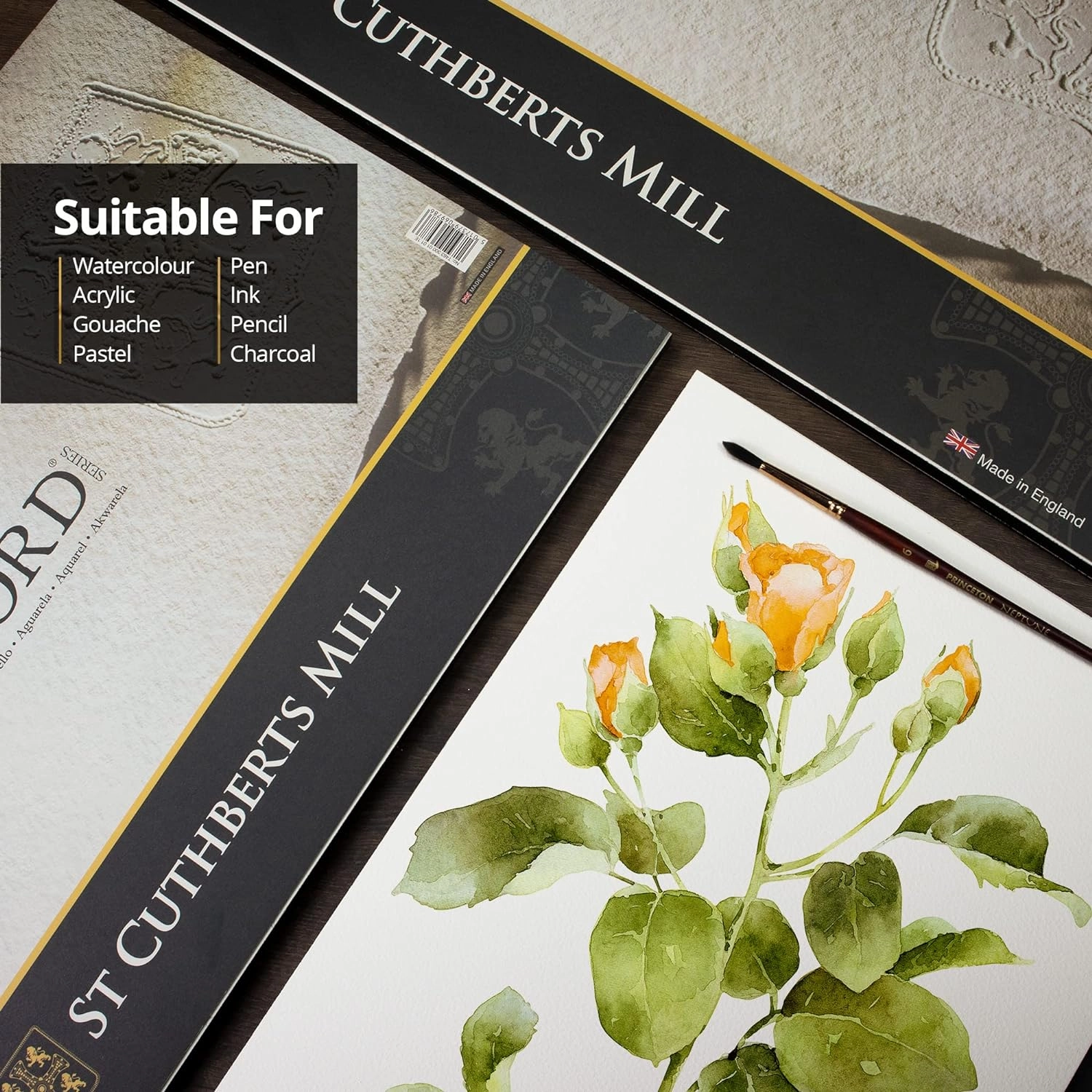 St. Cuthberts Mill Saunders Watercolor Paper Block - 12x9-inch White 100% Cotton - 20 Sheets of 140lb Rough Watercolor Paper for Gouache Ink Acrylic Charcoal and More