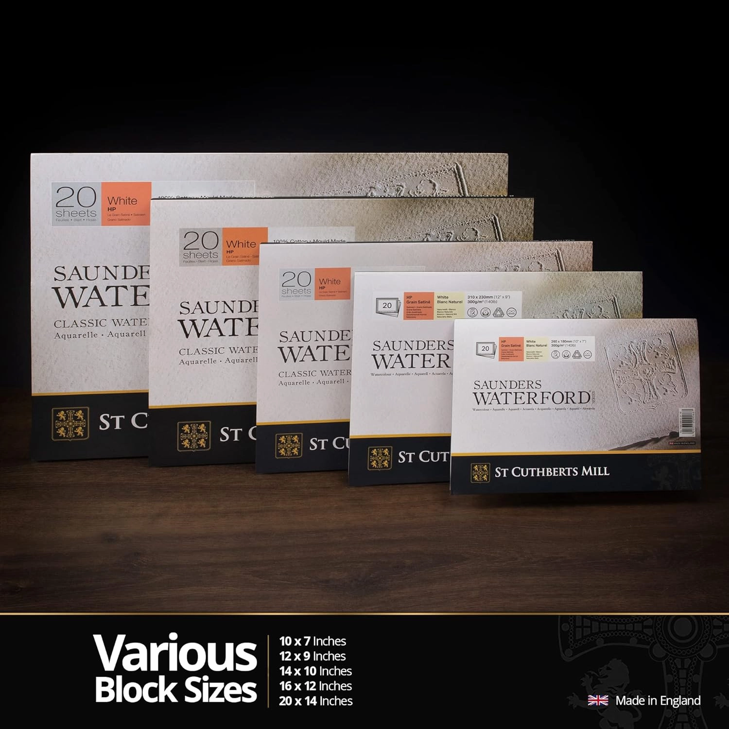St. Cuthberts Mill Saunders Watercolor Paper Block - 14x10-inch White 100% Cotton- 20 Sheets of 140lb Hot Press for Gouache Ink Acrylic Charcoal and More