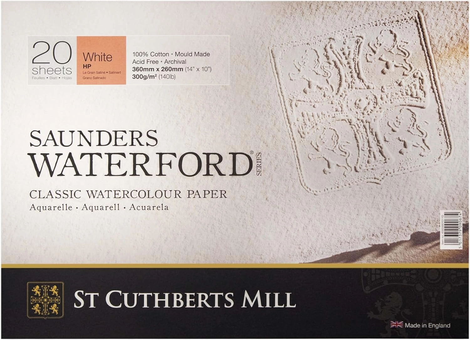 St. Cuthberts Mill Saunders Watercolor Paper Block - 14x10-inch White 100% Cotton- 20 Sheets of 140lb Hot Press for Gouache Ink Acrylic Charcoal and More