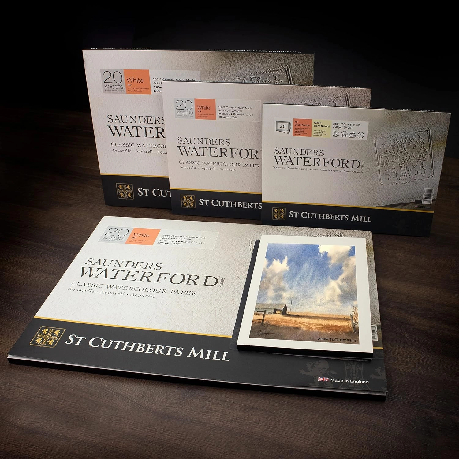 St. Cuthberts Mill Saunders Watercolor Paper Block - 14x10-inch White 100% Cotton- 20 Sheets of 140lb Hot Press for Gouache Ink Acrylic Charcoal and More