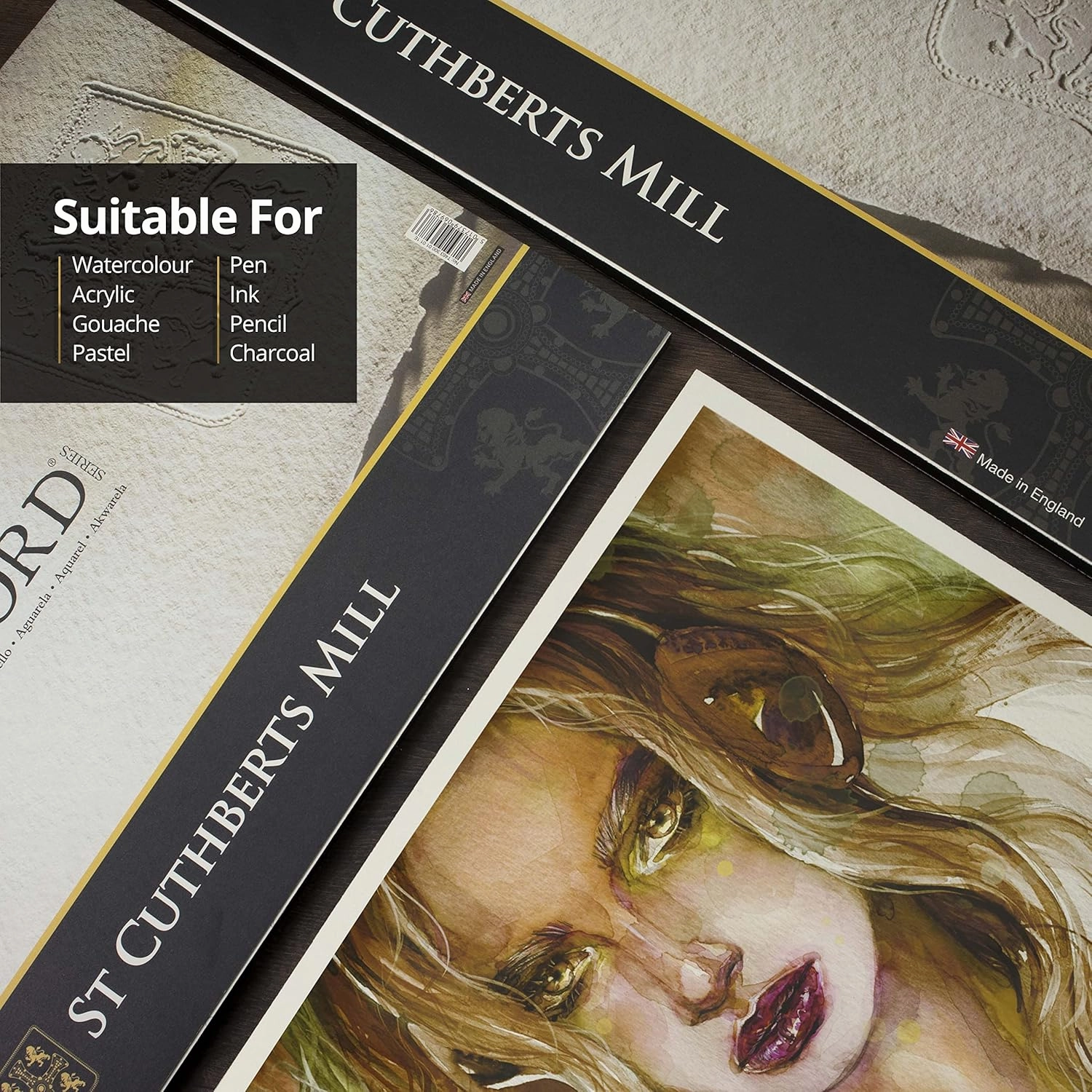 St. Cuthberts Mill Saunders Watercolor Paper Block - 14x10-inch White 100% Cotton- 20 Sheets of 140lb Hot Press for Gouache Ink Acrylic Charcoal and More
