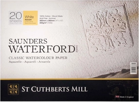 St. Cuthberts Mill Saunders Watercolor Paper Block - 14x10-inch White 100% Cotton - 20 Sheets of 140lb Rough for Gouache Ink Acrylic Charcoal and More