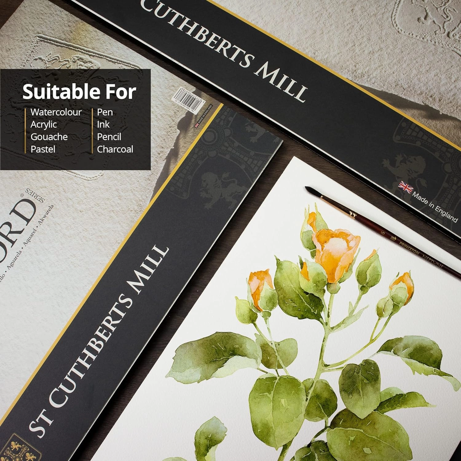 St. Cuthberts Mill Saunders Watercolor Paper Block - 14x10-inch White 100% Cotton - 20 Sheets of 140lb Rough for Gouache Ink Acrylic Charcoal and More