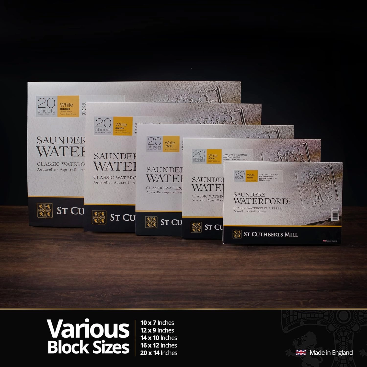 St. Cuthberts Mill Saunders Watercolor Paper Block - 14x10-inch White 100% Cotton - 20 Sheets of 140lb Rough for Gouache Ink Acrylic Charcoal and More