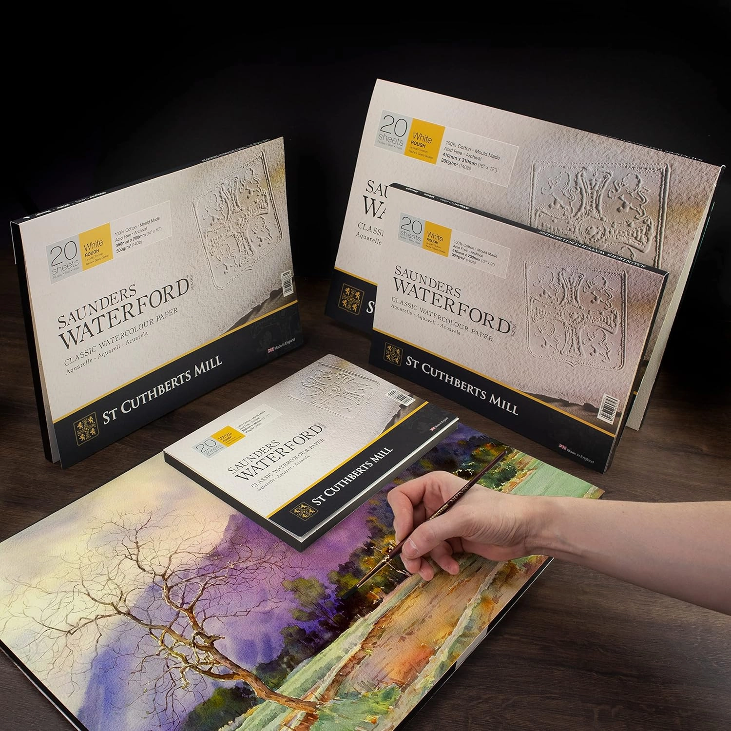 St. Cuthberts Mill Saunders Watercolor Paper Block - 14x10-inch White 100% Cotton - 20 Sheets of 140lb Rough for Gouache Ink Acrylic Charcoal and More