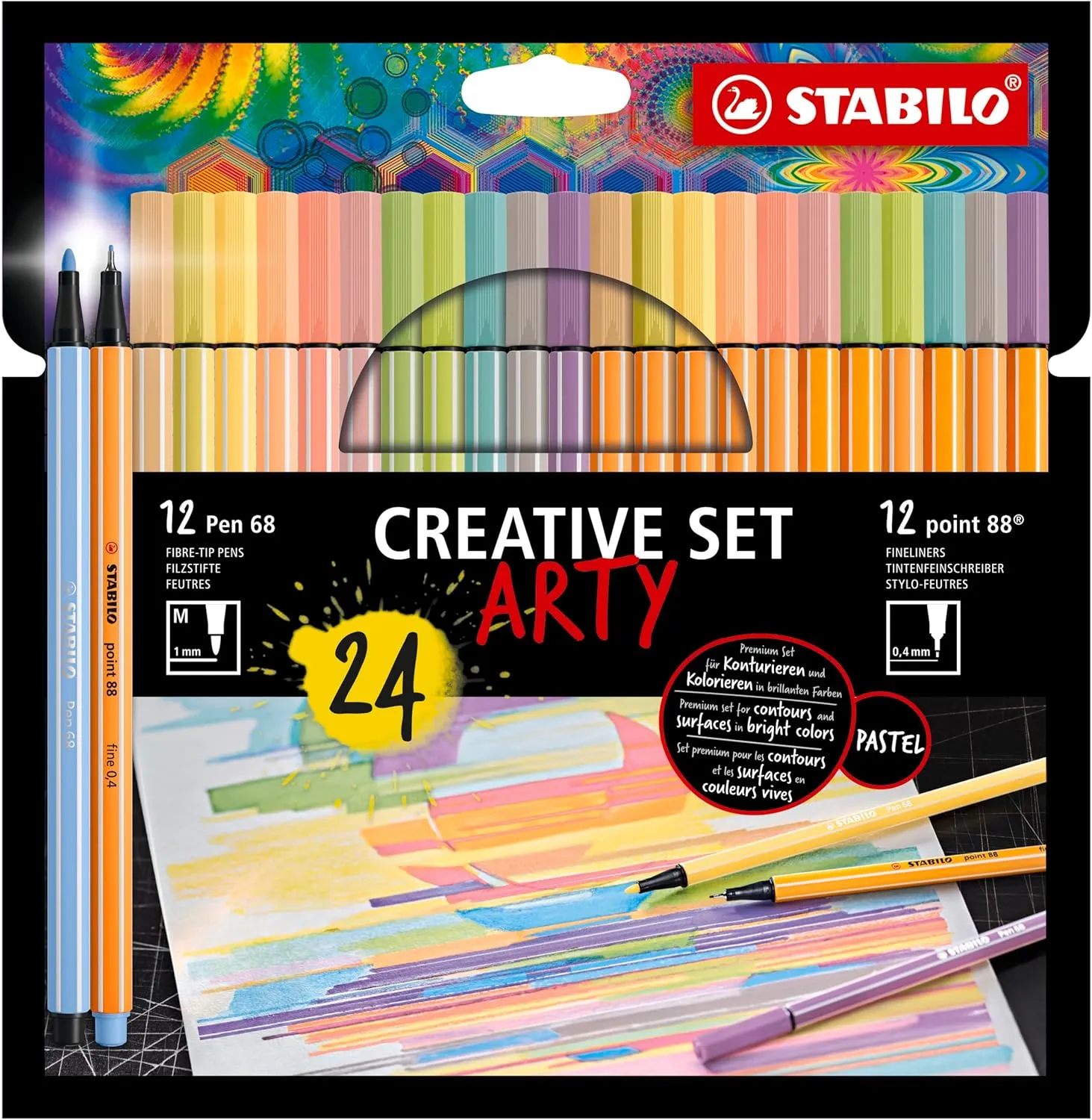 STABILO Fineliner   Premium Fiber-Tip Pen point 88   Pen 68 - ARTY - Pack of 24 - Assorted Pastel Colors