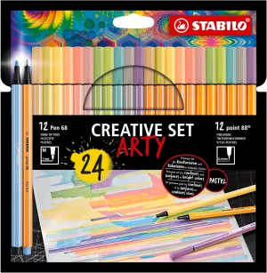 STABILO Fineliner   Premium Fiber-Tip Pen point 88   Pen 68 - ARTY - Pack of 24 - Assorted Pastel Colors