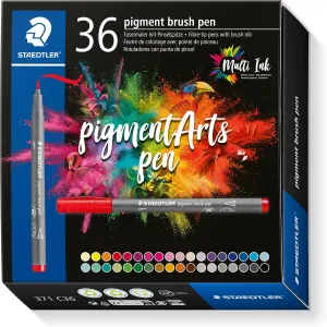 STAEDTLER Pigment Arts Brush Pen - Assorted Basic Colours, Pack of 36, 371 C36