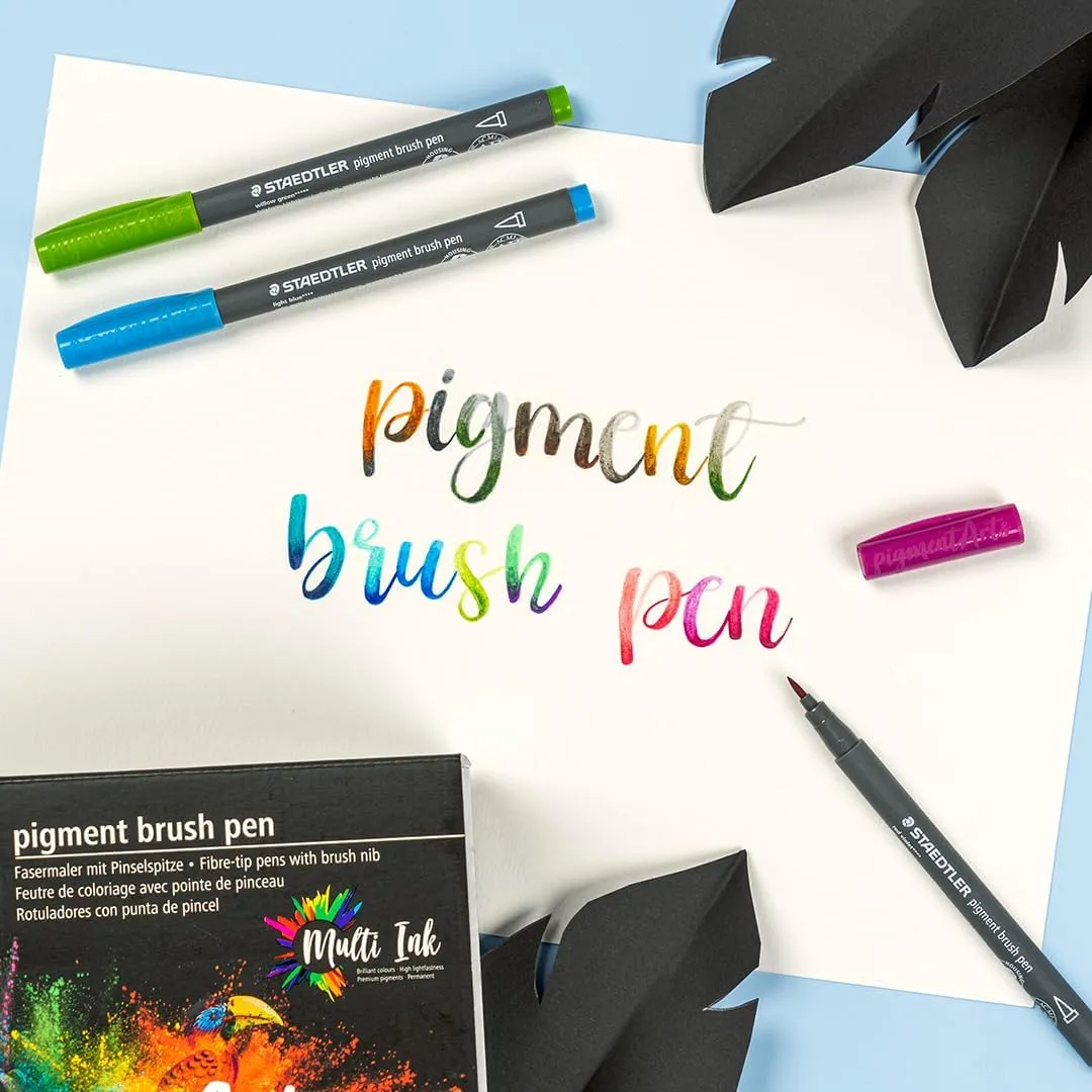 STAEDTLER Pigment Arts Brush Pen - Assorted Basic Colours, Pack of 36, 371 C36