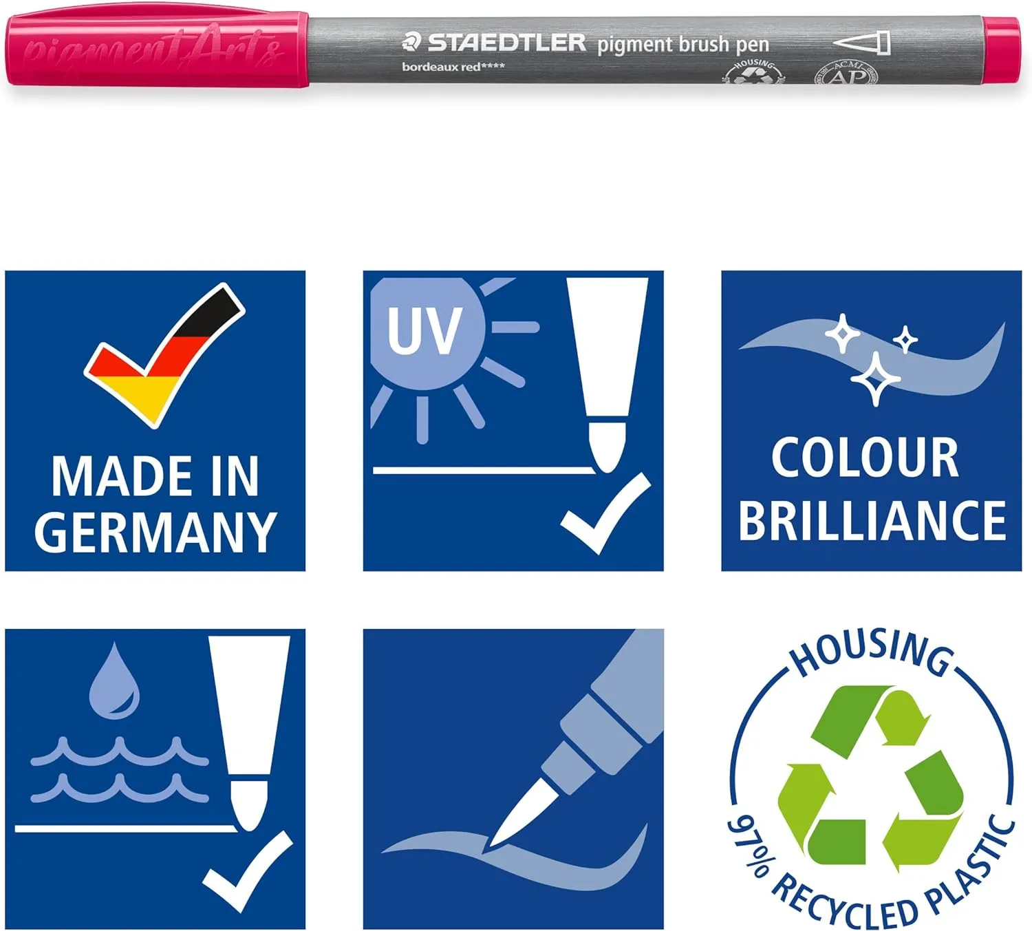 STAEDTLER Pigment Arts Brush Pen - Assorted Basic Colours, Pack of 36, 371 C36