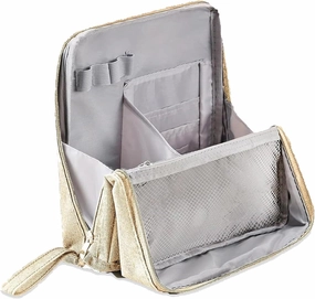 Standing Cosmetic Bag: Large Capacity Oxford Cloth Functional Makeup Case with Room for Brushes & Mirror, Portable Beauty Supplies Storage for Home & Vacation, Multi-purpose Design (Off white)