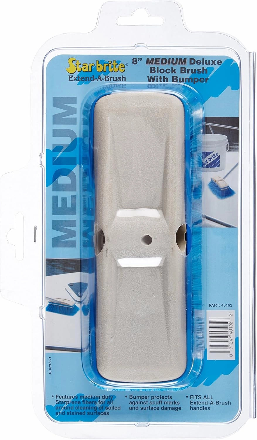 STAR BRITE Premium Medium Wash 8" Brush Head W/Bumper - Dual Connections Fit Either Standard 3/4" Threaded Poles or Extend-A-Brush Handles (Medium) (Blue) (040162)
