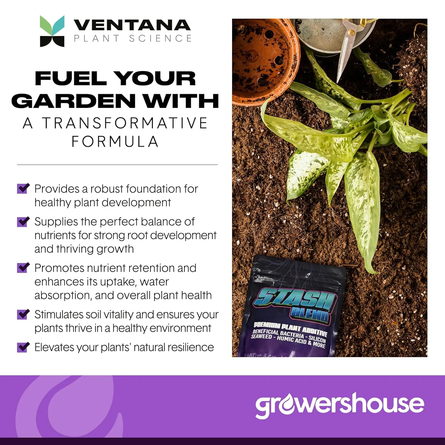 Stash Blend Premium Plant Additive Root Hormone for Plants - with Corn-Steep Liquor, Seaweed Powder, Humic Acid, Mycorrhizae, Microbial Bacteria, Soluble Silicon - Ideal for Gardeners and Growers
