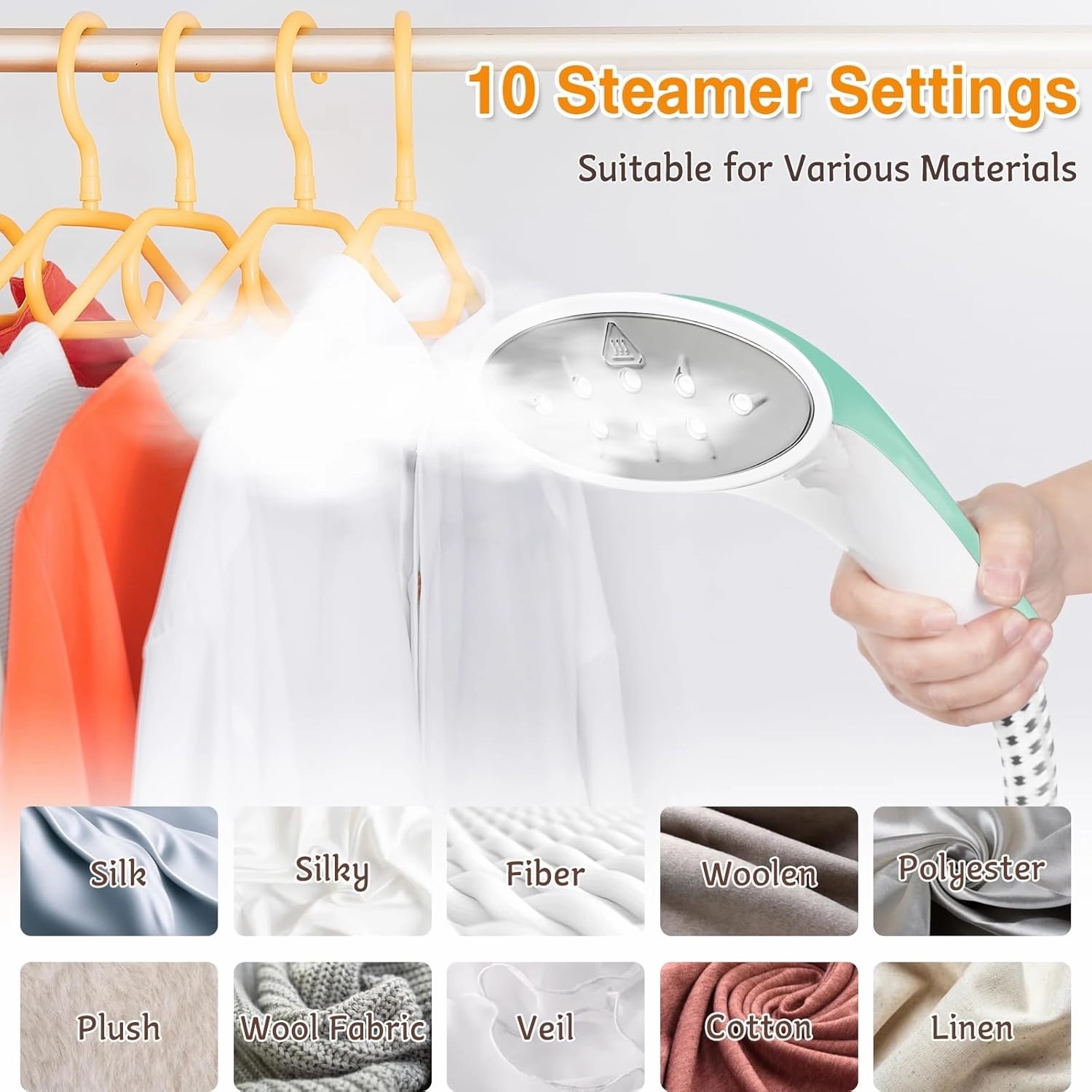 Steamer for Clothes, 2000W Powerful Standing Garment Steamer, 10 Steam Levels, 2.7L Water Tank for 90 Mins Continuous Steaming, Home & Commercial Use, Hanger, Gloves, Fabric Brush (Green)