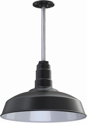 Steel Lighting Co. Carson Barn Light | Ceiling Mounted Pendant | 16 inch Dome | 12 inch Stem | Industrial Style Steel Light Made in America | Matte Black Exterior/White Interior