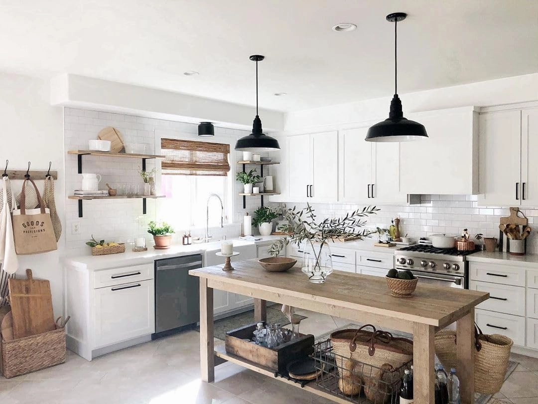 Steel Lighting Co. Carson Barn Light | Ceiling Mounted Pendant | 16 inch Dome | 12 inch Stem | Industrial Style Steel Light Made in America | Matte Black Exterior/White Interior