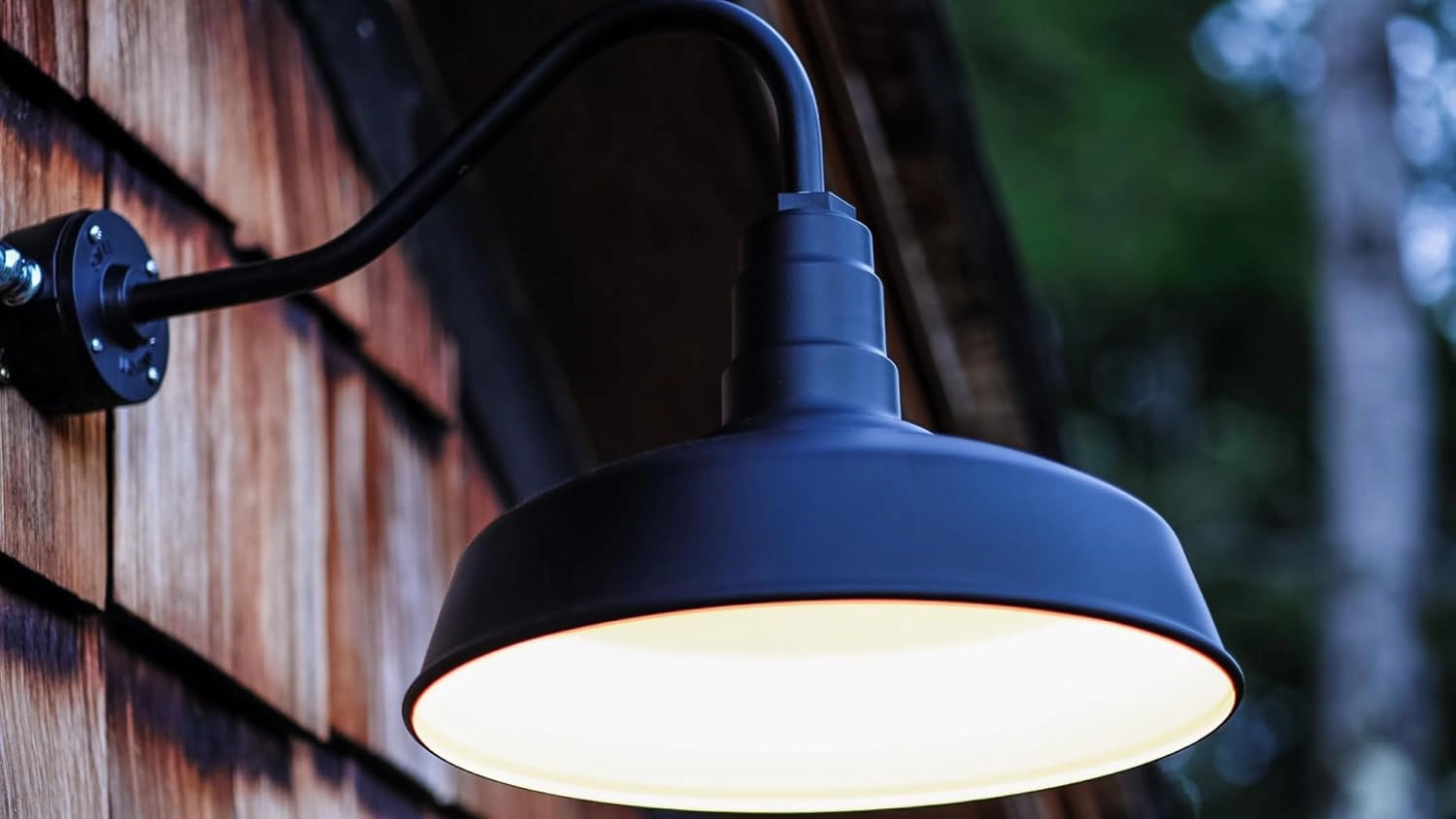 Steel Lighting Co. Gardena Barn Light | Outdoor Wall Mounted | 16" Dome | 16" Gooseneck | Farmhouse Light Made in America | Matte Black Exterior/White Interior