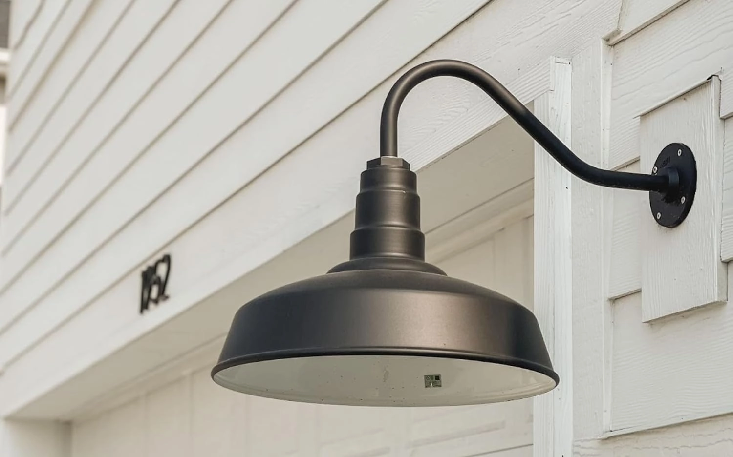 Steel Lighting Co. Gardena Barn Light | Outdoor Wall Mounted | 16" Dome | 16" Gooseneck | Farmhouse Light Made in America | Matte Black Exterior/White Interior