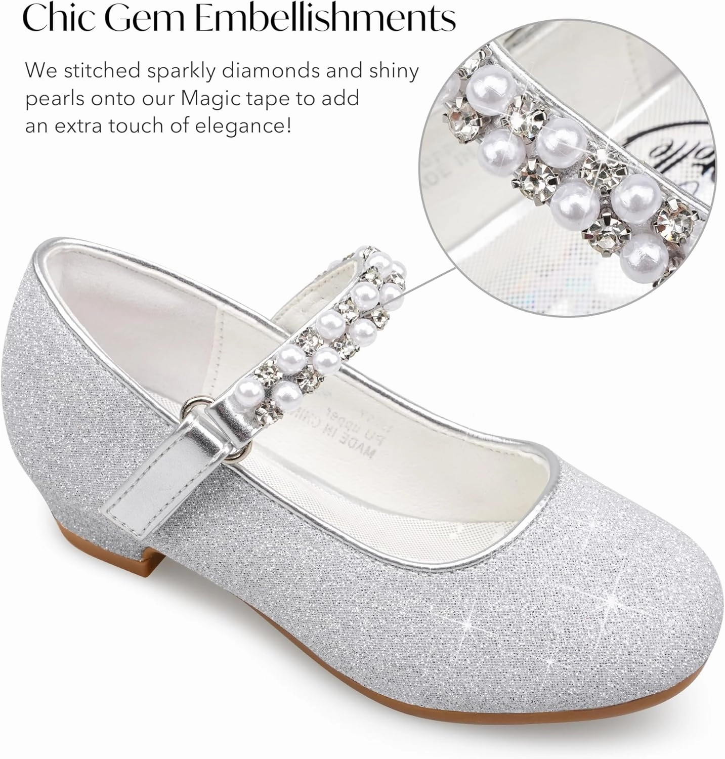 Stelle Girls Dress Shoes White Flower Girl Shoe Mary Jane Low Heels for Wedding (Toddler/Little/Big Kid)