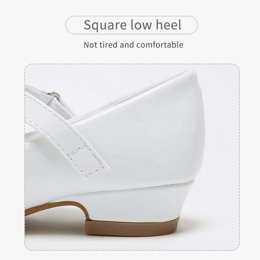 Stelle Girls Dress Shoes White Flower Girl Shoe Mary Jane Low Heels for Wedding (Toddler/Little/Big Kid)