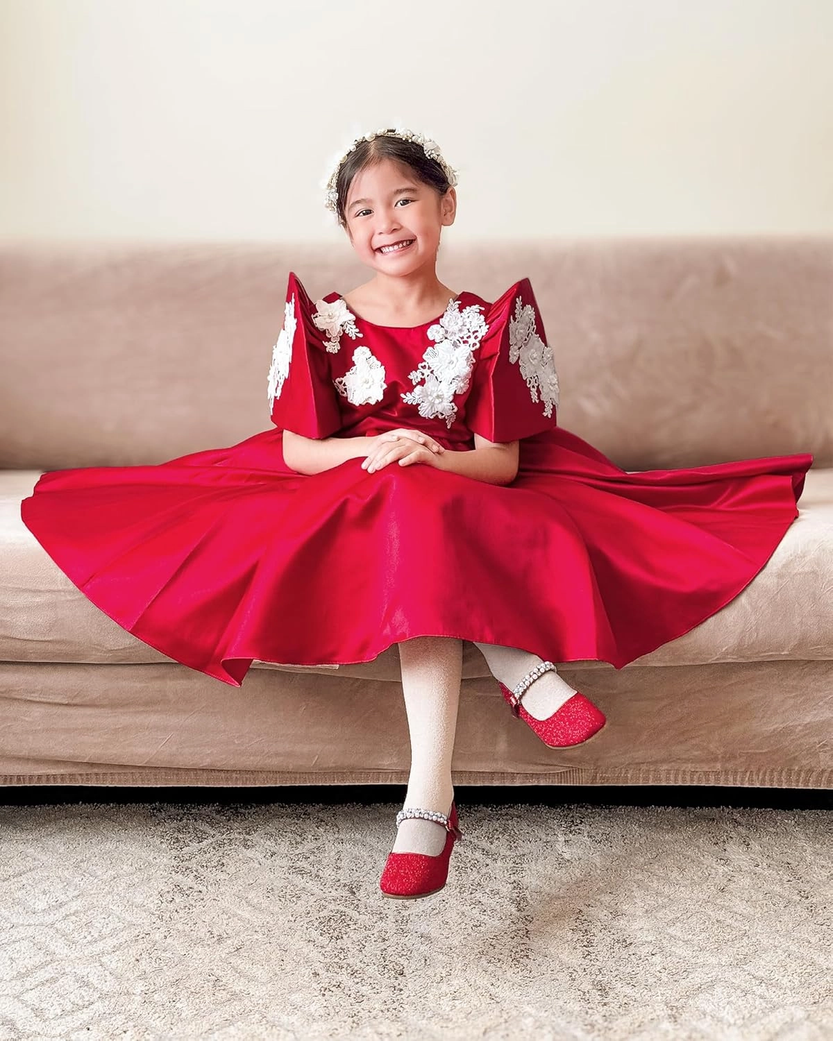Stelle Girls Dress Shoes White Flower Girl Shoe Mary Jane Low Heels for Wedding (Toddler/Little/Big Kid)