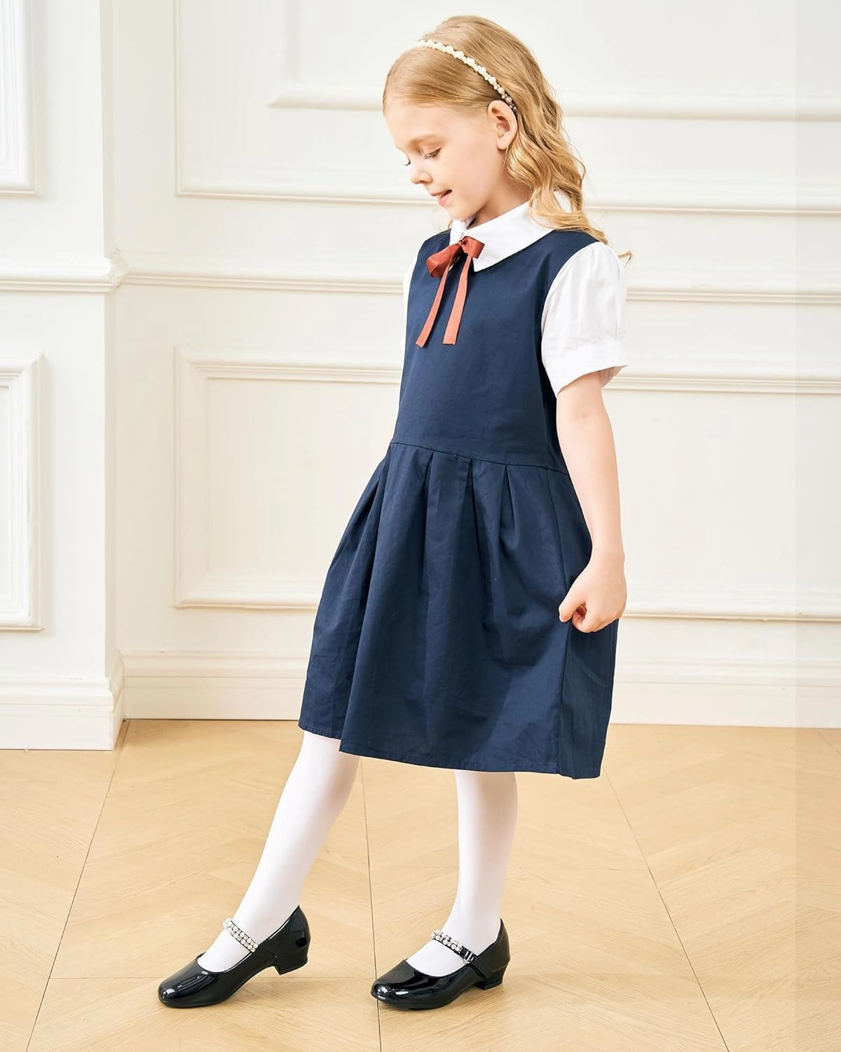 Stelle Girls Dress Shoes White Flower Girl Shoe Mary Jane Low Heels for Wedding (Toddler/Little/Big Kid)