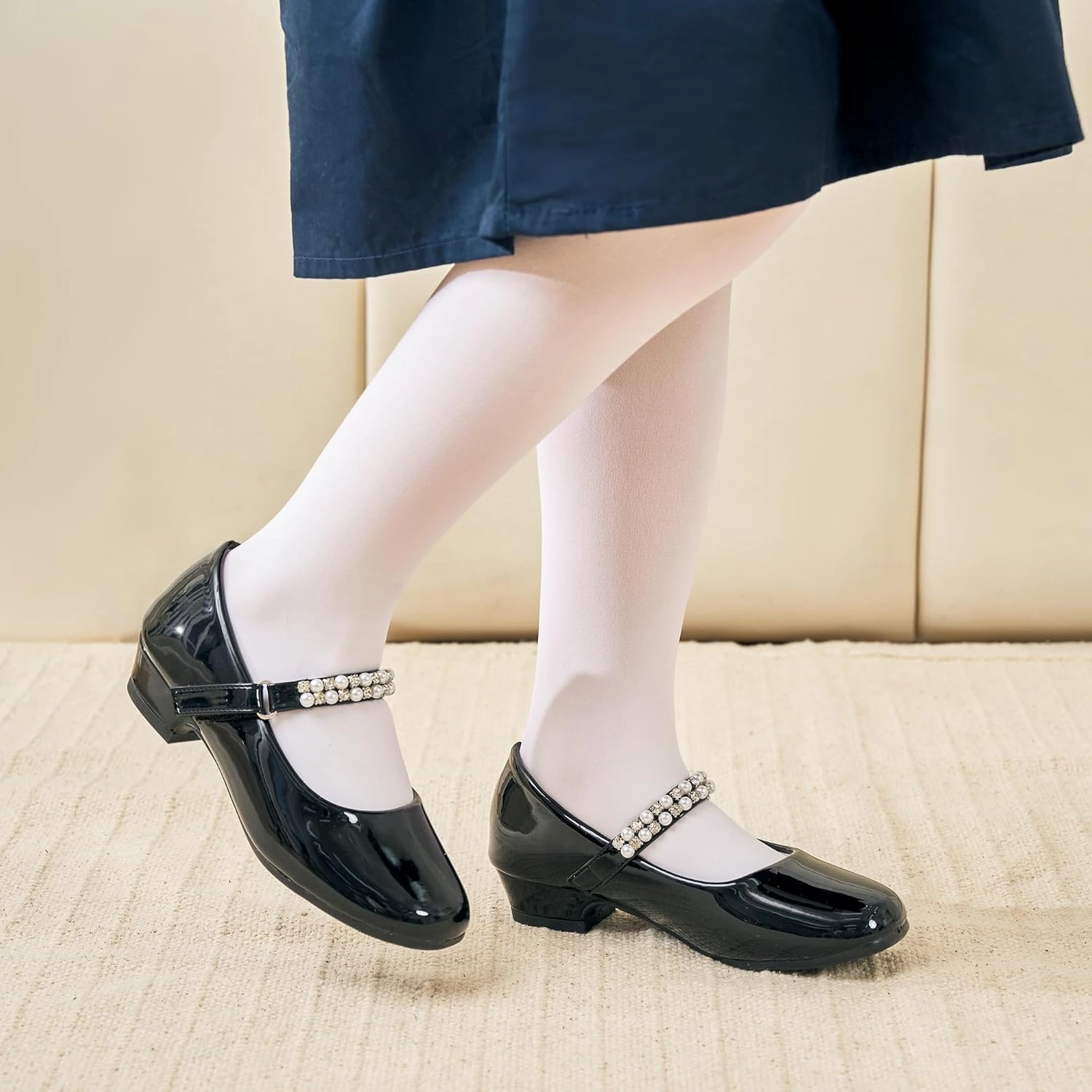 Stelle Girls Dress Shoes White Flower Girl Shoe Mary Jane Low Heels for Wedding (Toddler/Little/Big Kid)