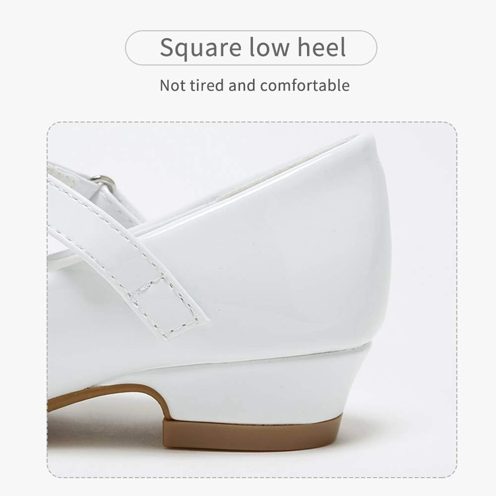 Stelle Girls Dress Shoes White Flower Girl Shoe Mary Jane Low Heels for Wedding (Toddler/Little/Big Kid)