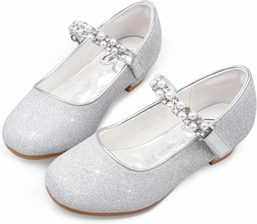 Stelle Girls Dress Shoes White Flower Girl Shoe Mary Jane Low Heels for Wedding (Toddler/Little/Big Kid)
