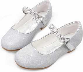 Stelle Girls Dress Shoes White Flower Girl Shoe Mary Jane Low Heels for Wedding (Toddler/Little/Big Kid)