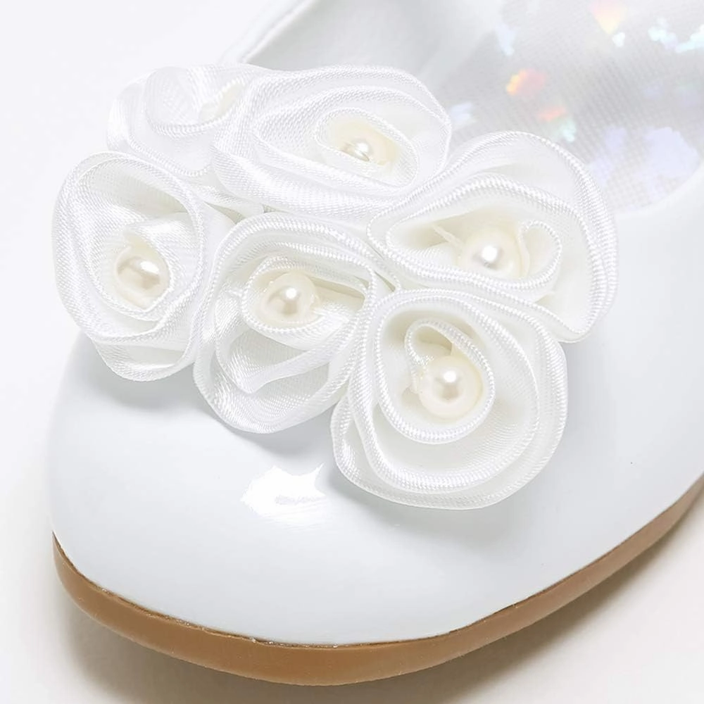 Stelle Girls Dress Shoes White Flower Girl Shoe Mary Jane Low Heels for Wedding (Toddler/Little/Big Kid)