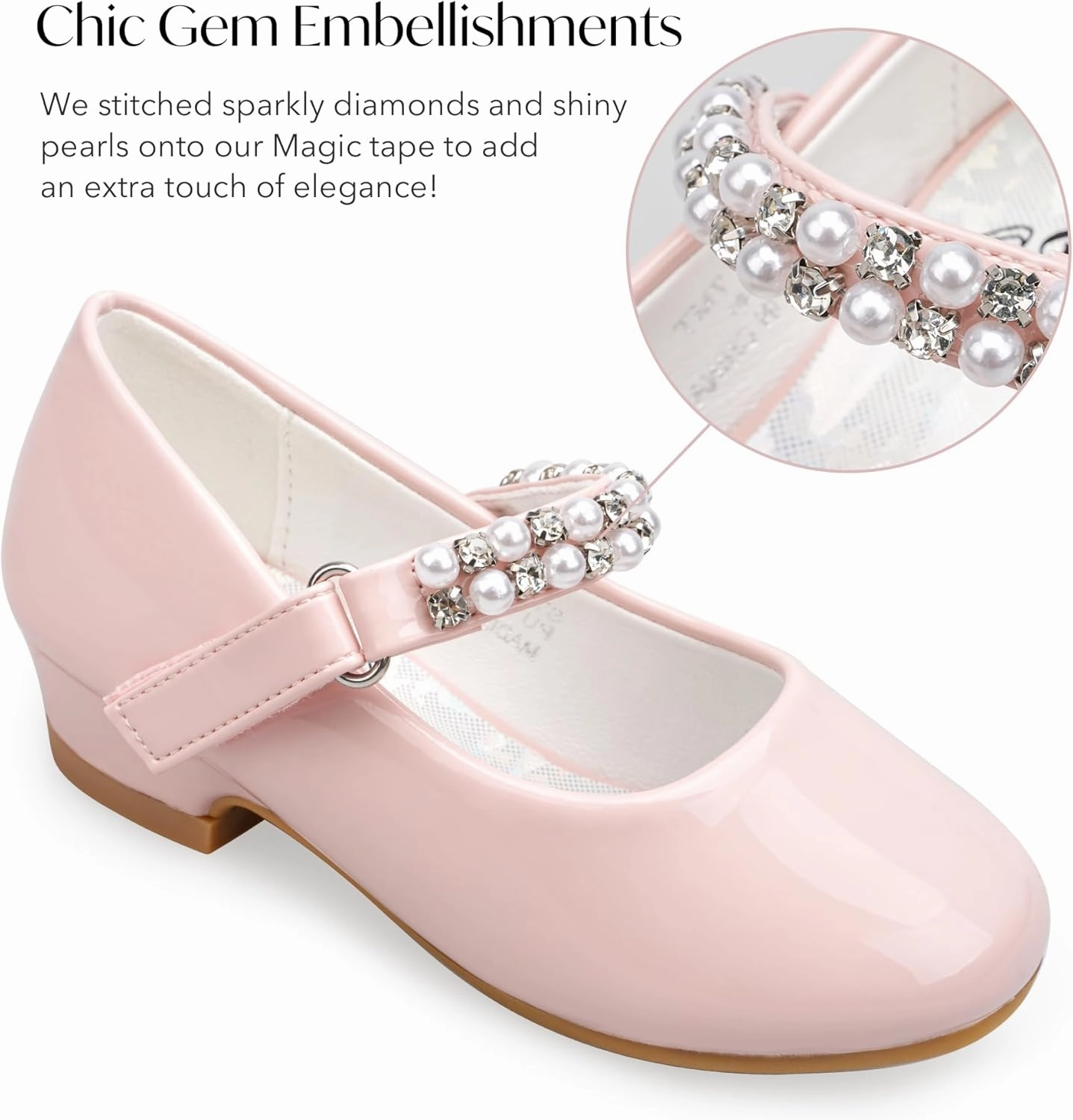 Stelle Girls Dress Shoes White Flower Girl Shoe Mary Jane Low Heels for Wedding (Toddler/Little/Big Kid)