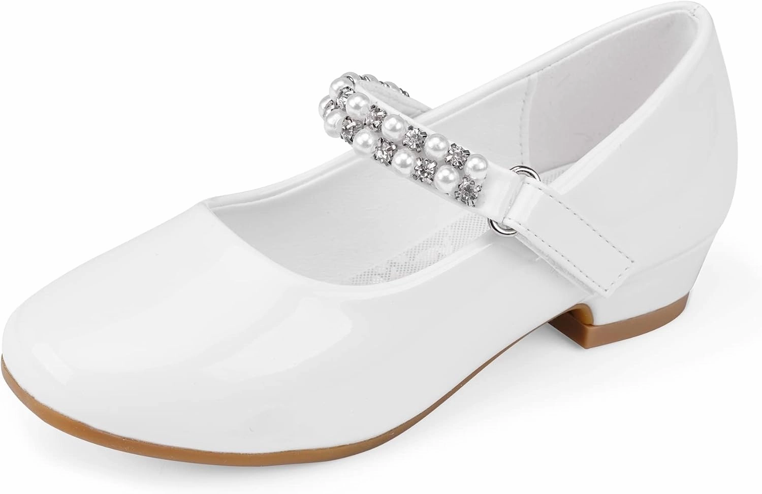 Stelle Girls Dress Shoes White Flower Girl Shoe Mary Jane Low Heels for Wedding (Toddler/Little/Big Kid)