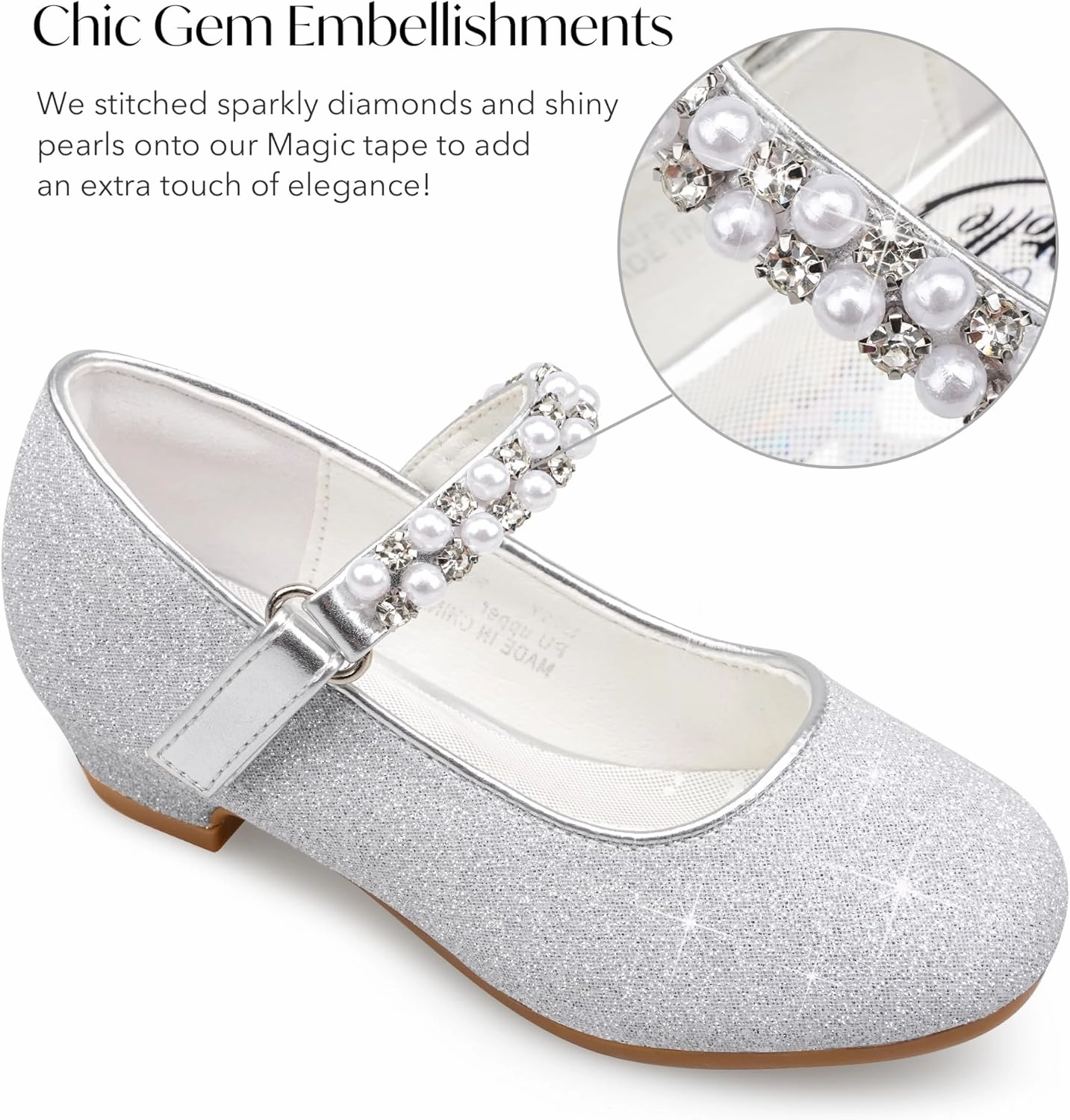 Stelle Girls Dress Shoes White Flower Girl Shoe Mary Jane Low Heels for Wedding (Toddler/Little/Big Kid)
