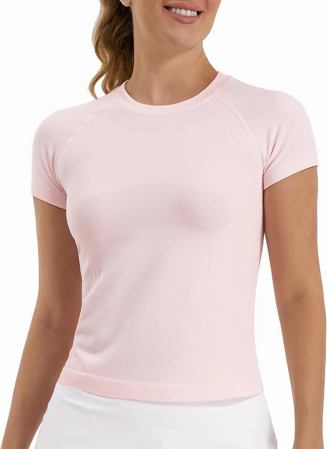 Stelle Women Seamless Workout Tops Short Sleeve Athletic Shirts Breathable Moisture Wicking Tees