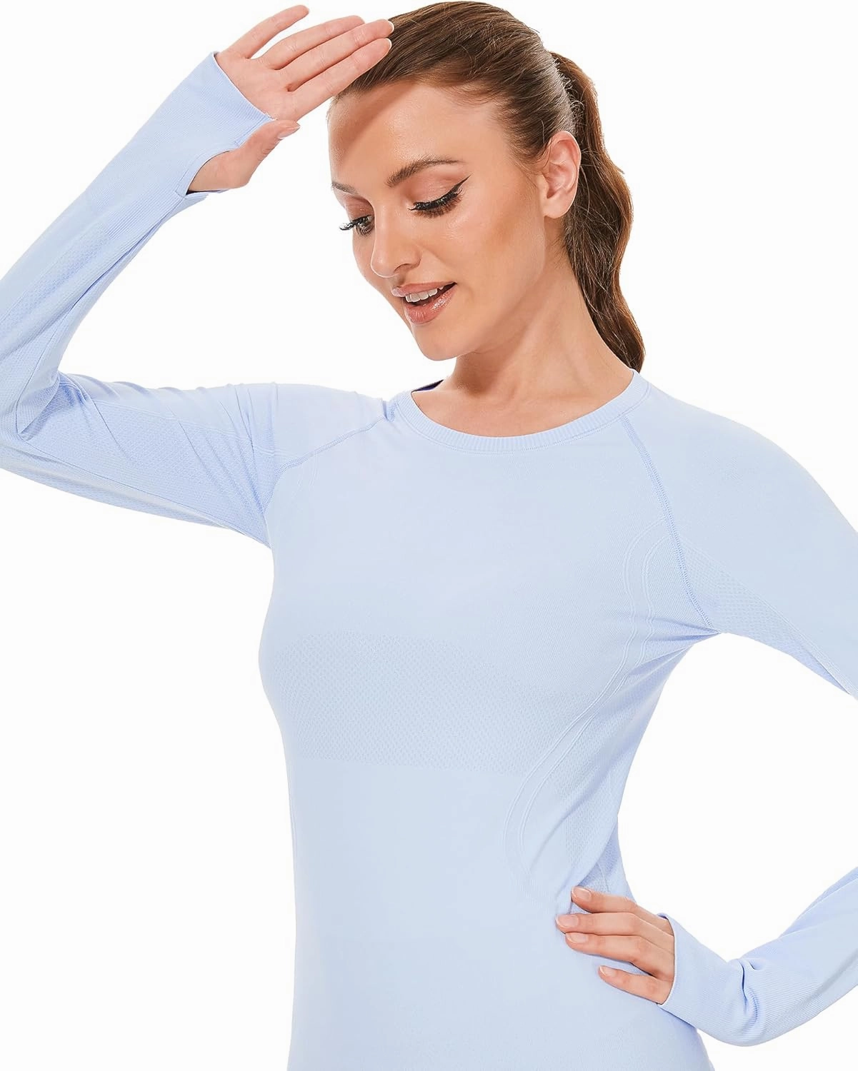 Stelle Women Workout Shirts Seamless Long Sleeve Yoga Tops with Thumb Holes for Sports Running Breathable Athletic Slim Fit