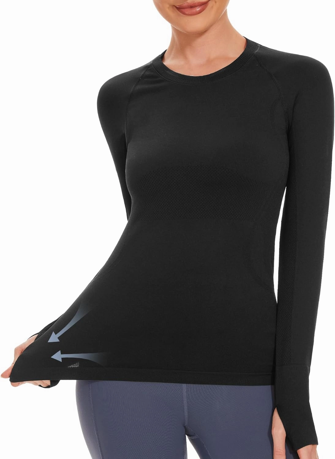 Stelle Women Workout Shirts Seamless Long Sleeve Yoga Tops with Thumb Holes for Sports Running Breathable Athletic Slim Fit