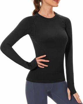 Stelle Women Workout Shirts Seamless Long Sleeve Yoga Tops with Thumb Holes for Sports Running Breathable Athletic Slim Fit