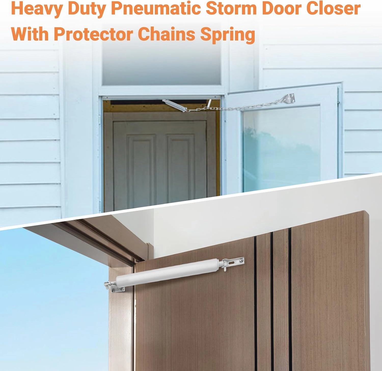 Storm Door Closer, White Heavy Duty Screen Door Closers with Protector Chains Spring, Compatible with Andersen/Emco/Larson/40201 (Closer and Chain, 1 Pack(White))