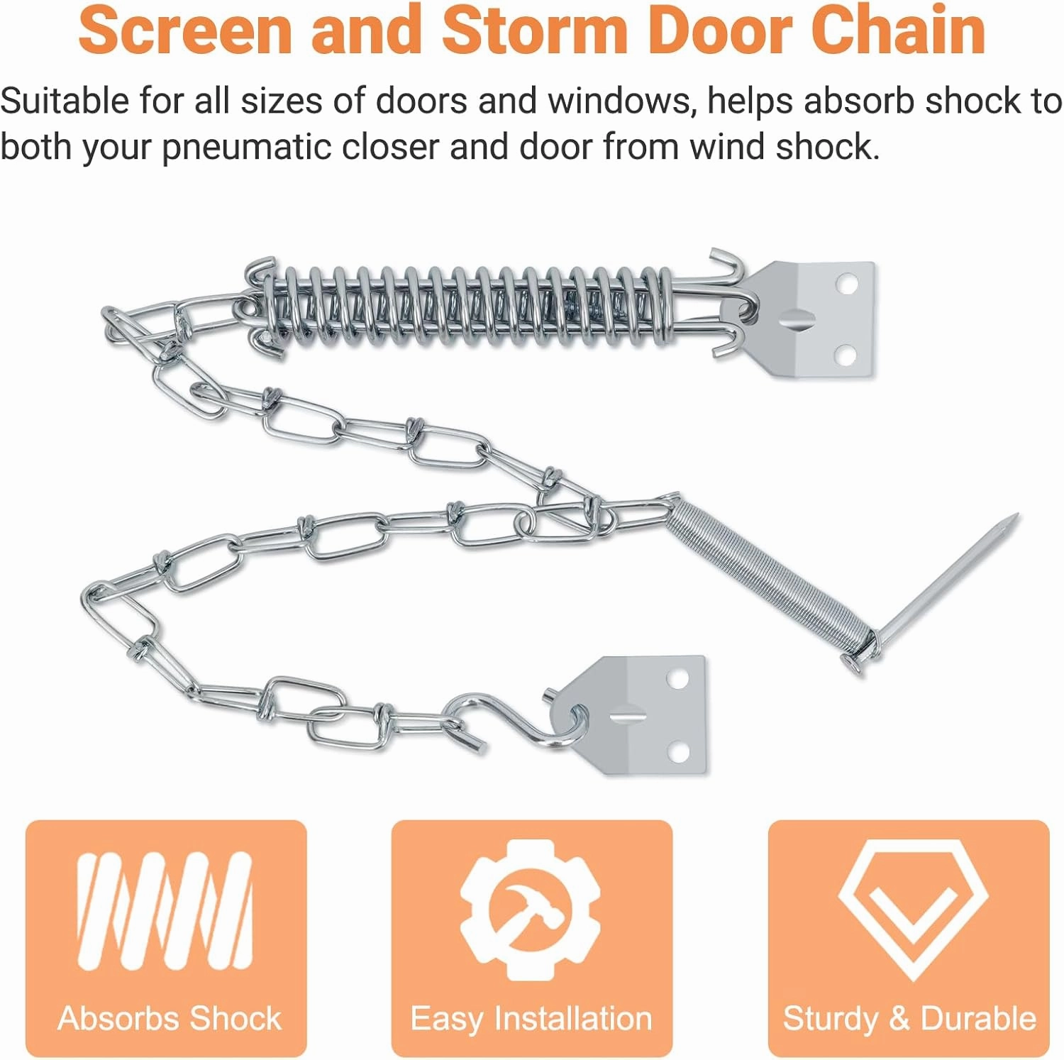 Storm Door Closer, White Heavy Duty Screen Door Closers with Protector Chains Spring, Compatible with Andersen/Emco/Larson/40201 (Closer and Chain, 1 Pack(White))